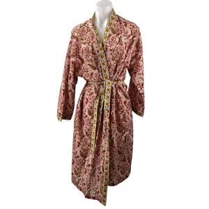 Floral Pink Cotton Robe with Trim - Women's Intimates & Sleepwear